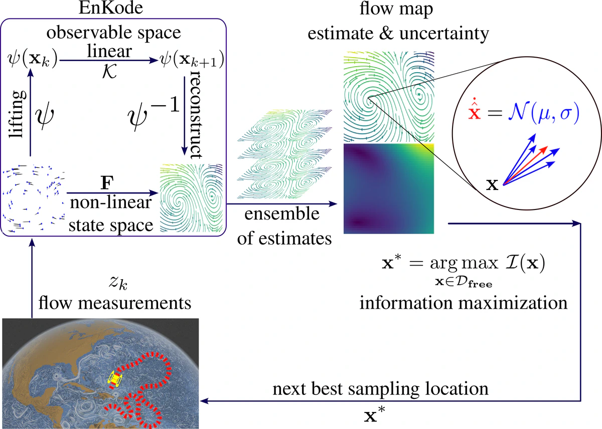 Active Learning of Unknown Flows with Koopman Operators